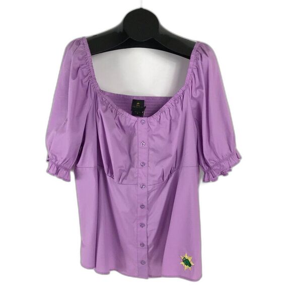 NEW Torrid Disney Tangled Rapunzel Peplum Stretch Poplin Blouse Womens Plus 4/4X - Picture 1 of 13